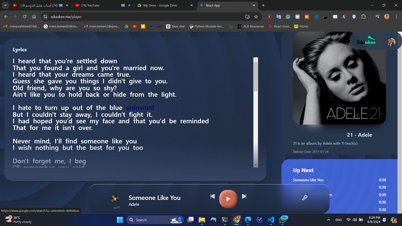 Eduokee music player with lyrics